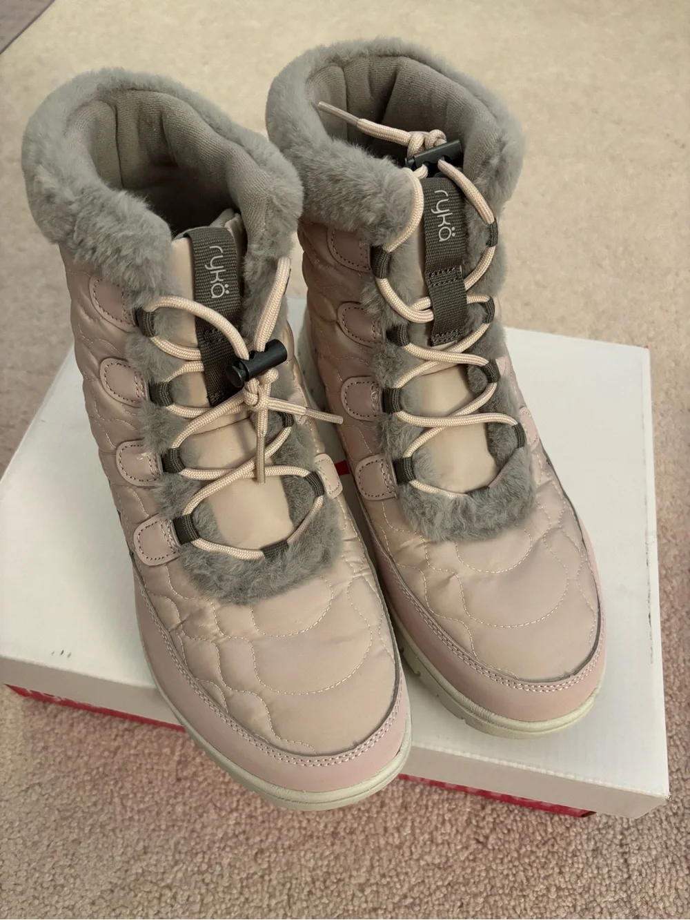 Women’s Ryka Water Repellent Faux-Fur Lace-Up Winter Boots in Blush 8 M